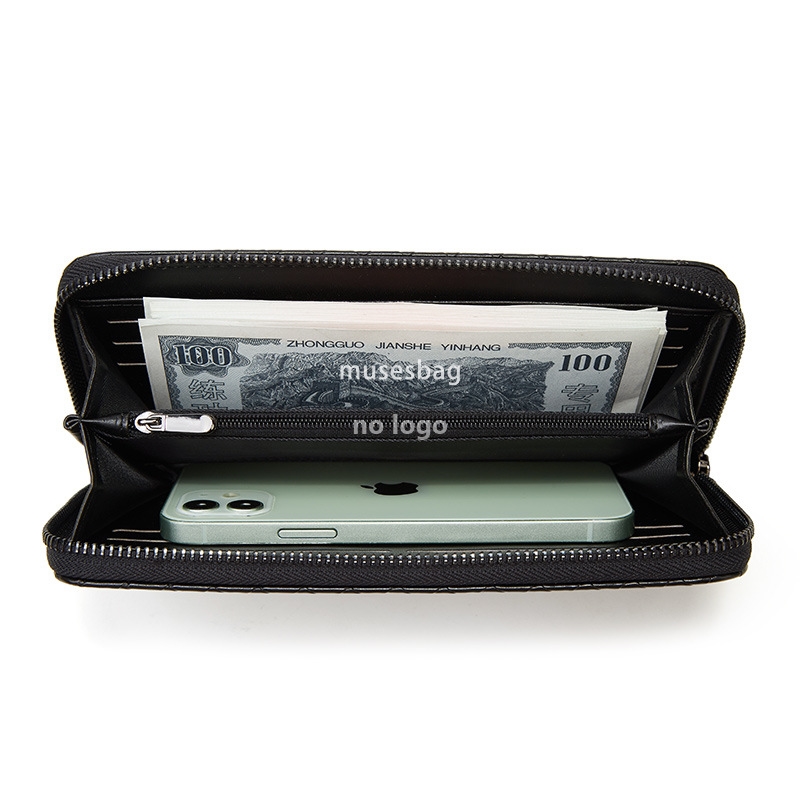 Men's and women's universal microfiber leather long purse purse embroidered zipper purse multi-card short purse