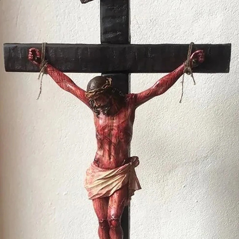 Crucifix Statue Jesus Cross Resin Statue Christ Figure Catholic Religious Accessories Church Decoration Hang Wall Decor for Part 240809