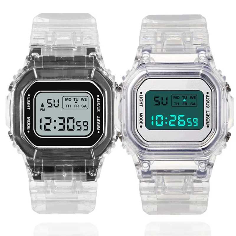 Fashion Transparent LED Digital Watch for Kids Men Women Square Small Dial Luminous Sports Electronic Wristwatch Montre Enfant Y240809