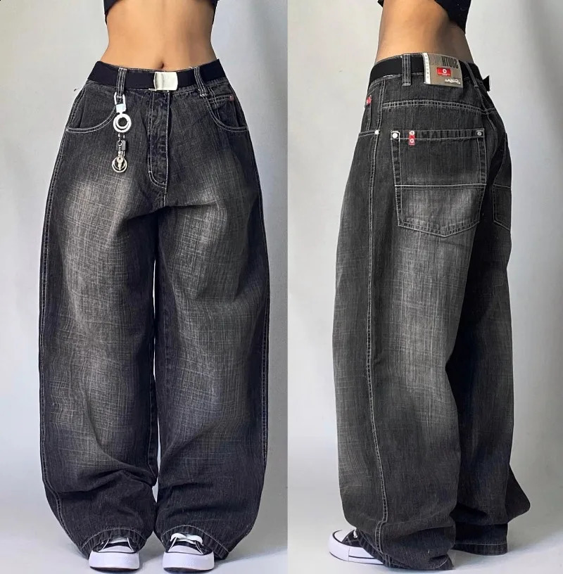 Harajuku Retro Big Tiger Head Embroidered Baggy Jeans Y2K Street Fashion Hip Hop Gothic Casual Joker Wideleg Pants y240828