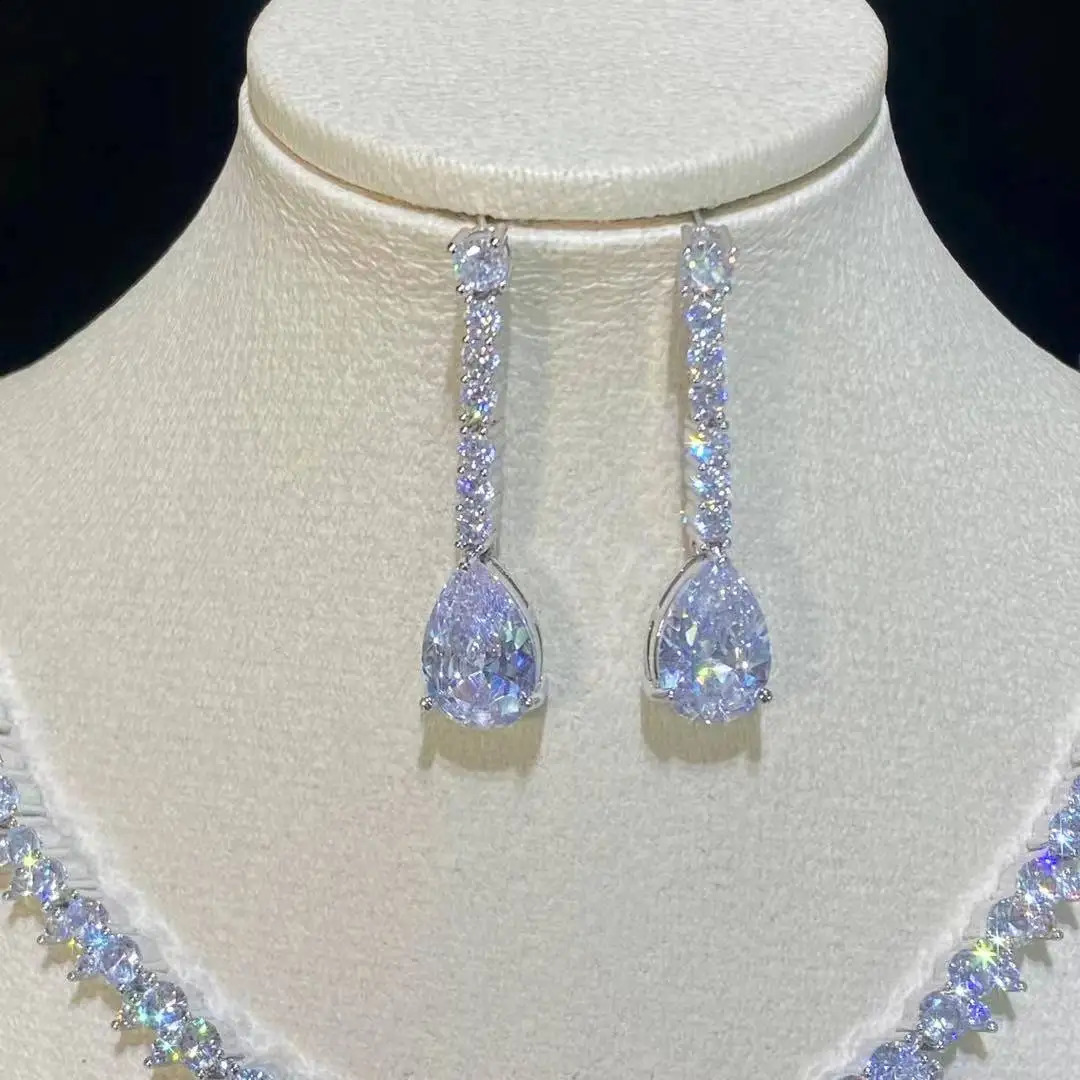 ASNORA Classic Water Drop Pendant Crystal Necklace For Women Cubic Zirconia Bridal Wedding 2 Piece Jewelry Set X0178 240805