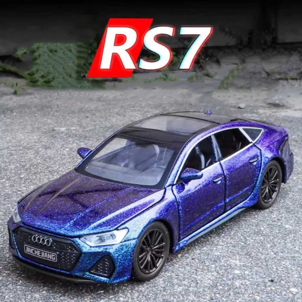 1/32 RS7 Alloy Diecast Toys Car Model Vehicles Metal Body Rubber Tires 6 Door Opened Sound Light Pull Back Toy Car Kid Gifts Y240809