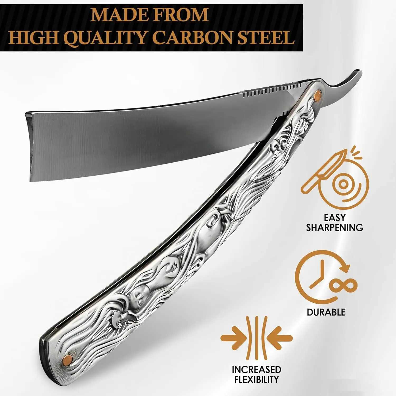 Professional barber straight edge razor used for cutting and styling mens hair - straight edge stainless steel razor tool W240809