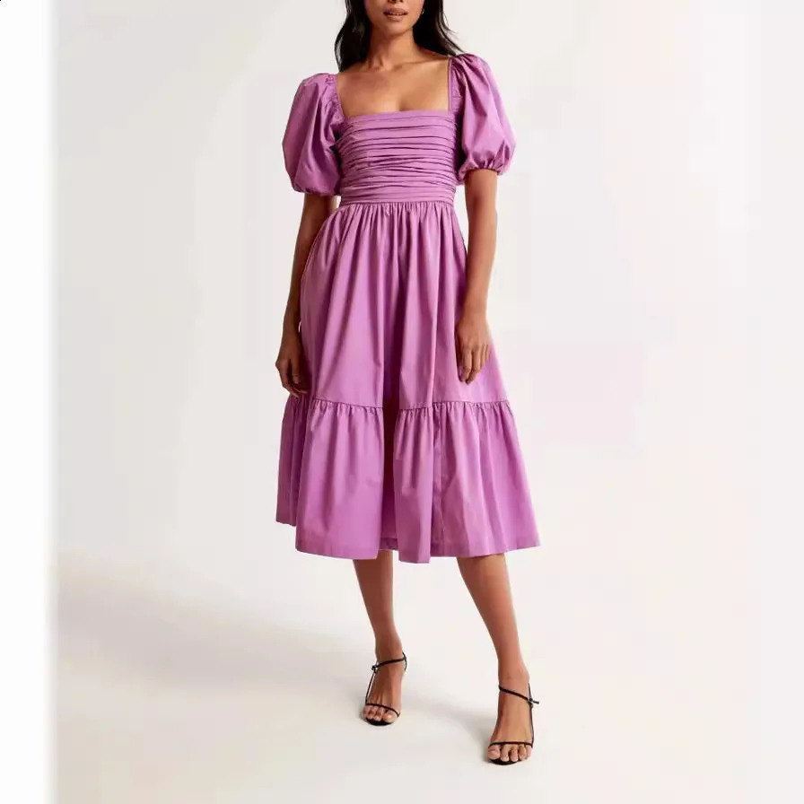 Summer Fashion Printed Dress Women Causal Beach Style Puff Sleeve High Waist A-line Dress Women 240810