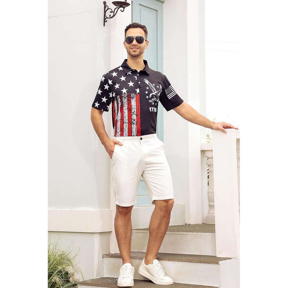 Fashion Mens Polo shirt American Flag Golf Shirts 4th of July Shirt Dry Fit USA Patriotic Short Polos shirts tshirt Casual tops summer clothes