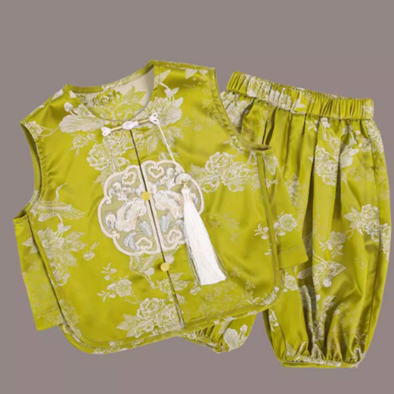 T-shirt new Chinese Hanbok Tang Suit Short Sleeve Top Boys Girls Two Piece Casual Suit