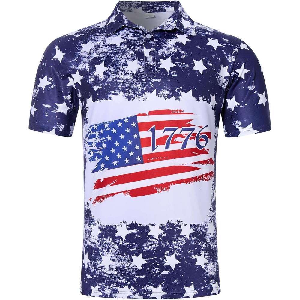 Fashion Mens Polo shirt Mens American Flag Golf Shirts 4th of July Polo Shirt Dry Fit USA Patriotic Polos shirts tshirt Casual tops summer Short sleev