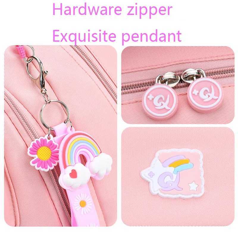 Primary High Class Backpack for Girls Macaron Color Blocking Kid Backpack Rainbow Zipper Large Capacity Teen Girl School Bag Y240809