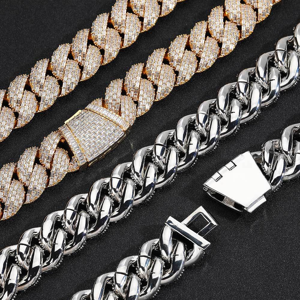 24mm Hip Hop Bubble Cuban Link Chain Necklace Bracelet 5A T Zircon Gold Plated