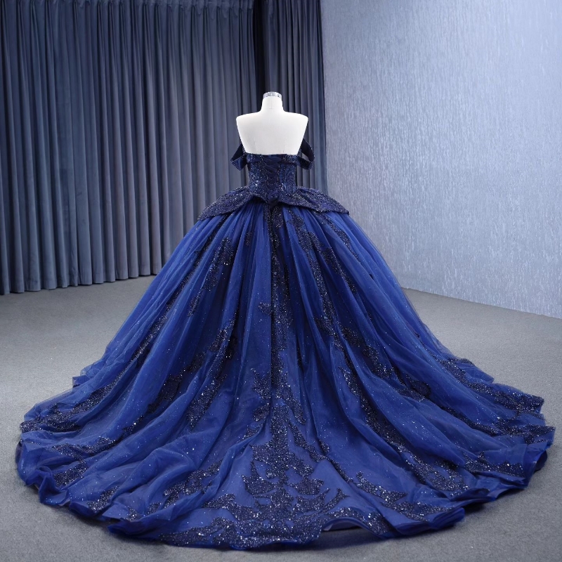 Navy Blue Sparkly Quinceanera Dresses 2025 Off Shoulder Beads Crystal Corset vestido 15 anos quinceanera lace-up Sweet 15 Gown