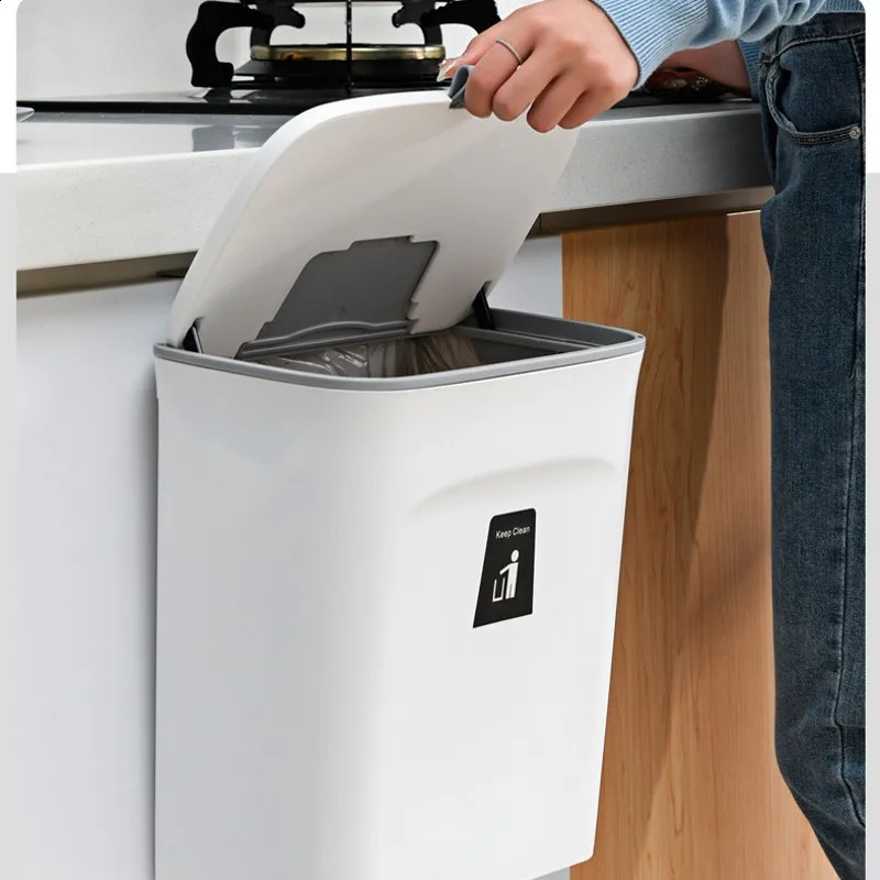 Hanging Trash Can with Lid Large Capacity Kitchen Recycling Garbage Basket Cabinet Door Bathroom Wall Mounted Trash Bin Dustbin 240809
