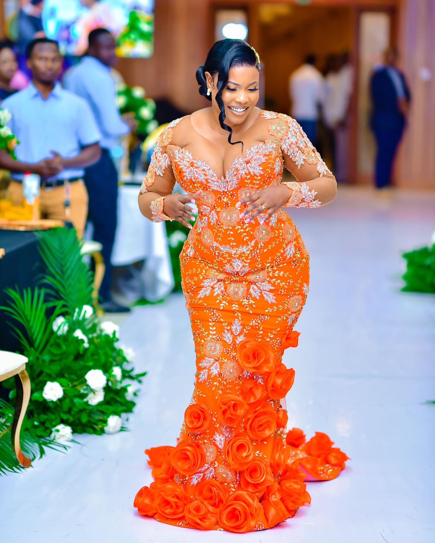 2024 Plus Size Orange Mermaid Prom Dress Lacefull Promdress Beaded wers Evening Formal Party Second Reception Birthday Engagement Gowns Dresses ZJ660