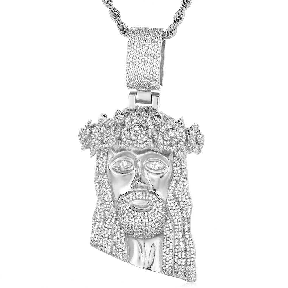 Hip Hop Garland esus Face Pendant Necklace Full Zircon 18k Real Gold Plated Mens Jewelry