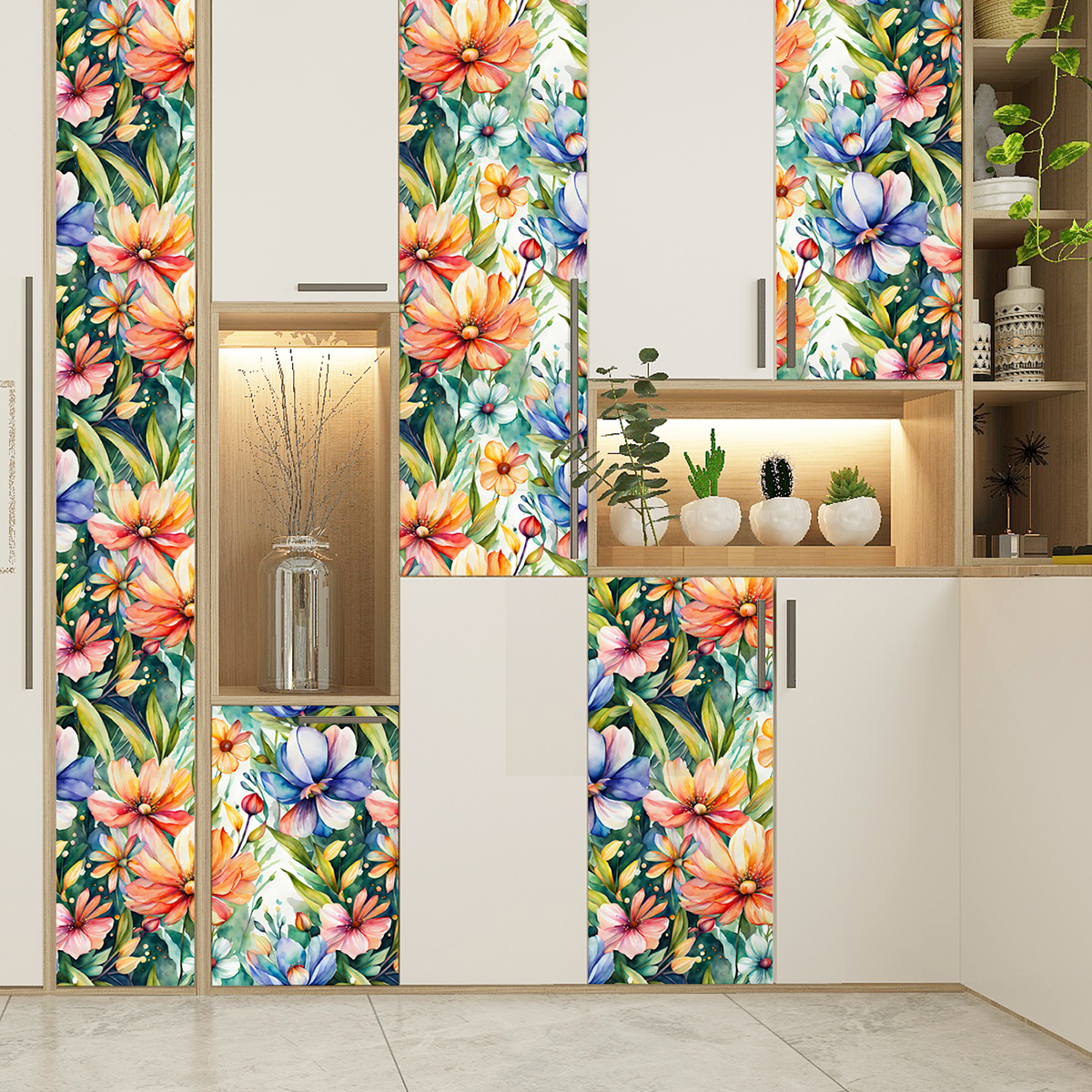 Wallpaper green plants floral patterns vintage personality watercolor style waterproof and moisture-proof home decoration room
