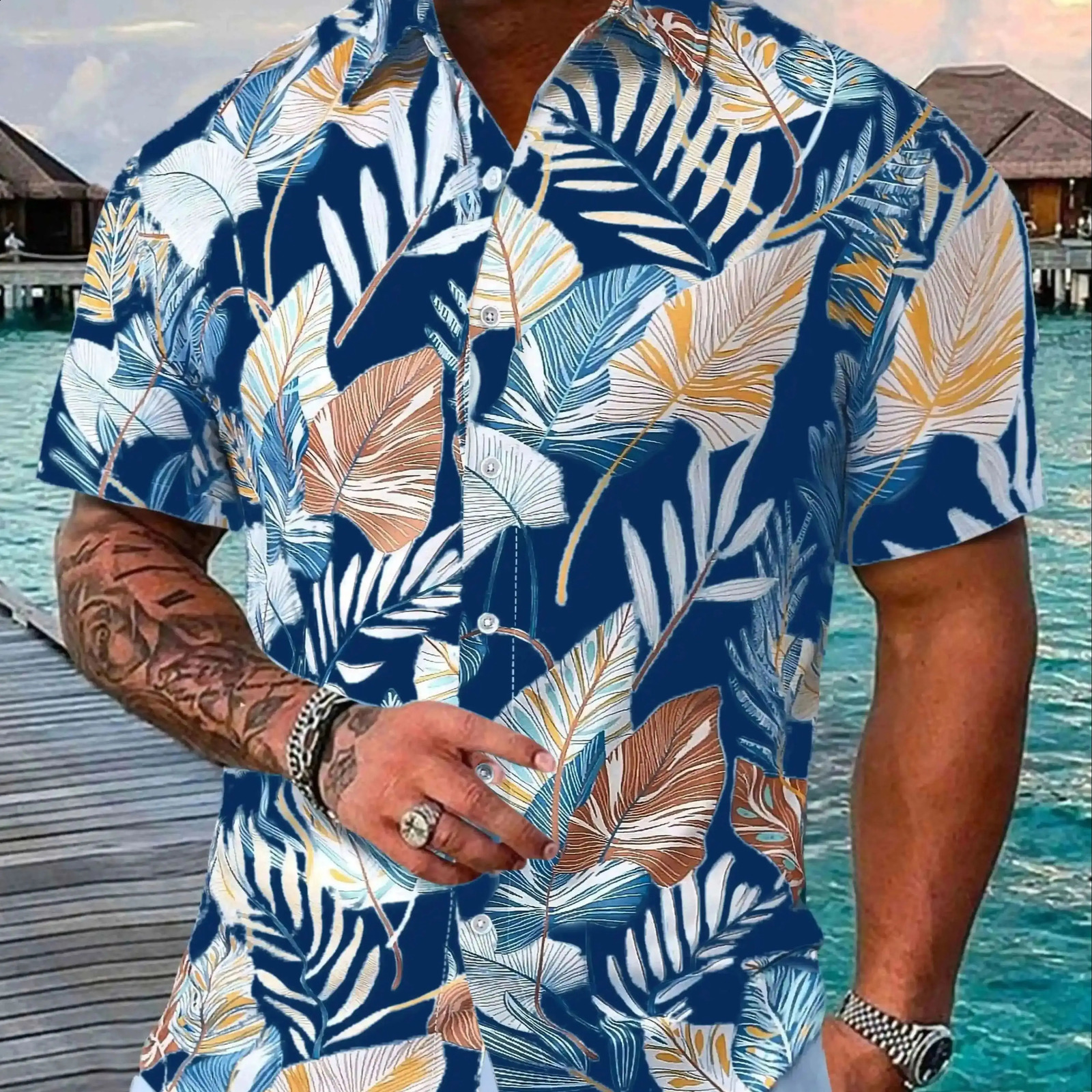 Hawaiian Style Mens Short Sleeved Shirt And Beach Shorts Set Summer Fashion Mens Casual Shirt Mens Shirt Set 240810