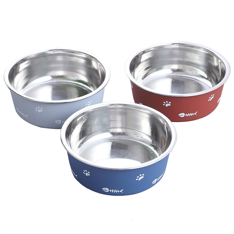 New Double Layer Thickened or Absorbing Non slip Pet Nordic Style Stainless Steel Dog Bowl, Cat Bowl
