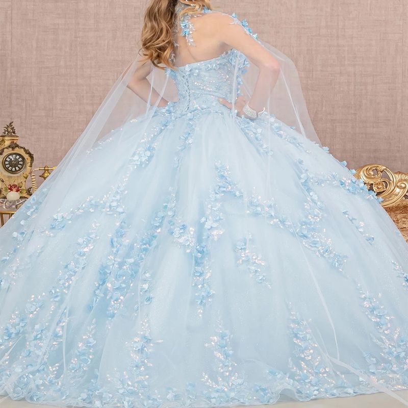 Shiny Quinceanera Dresses Ball Gown With Cape Beads Sequins Lace Appliques wer Birthday Sweet 16 Dress Vestidos 15 De
