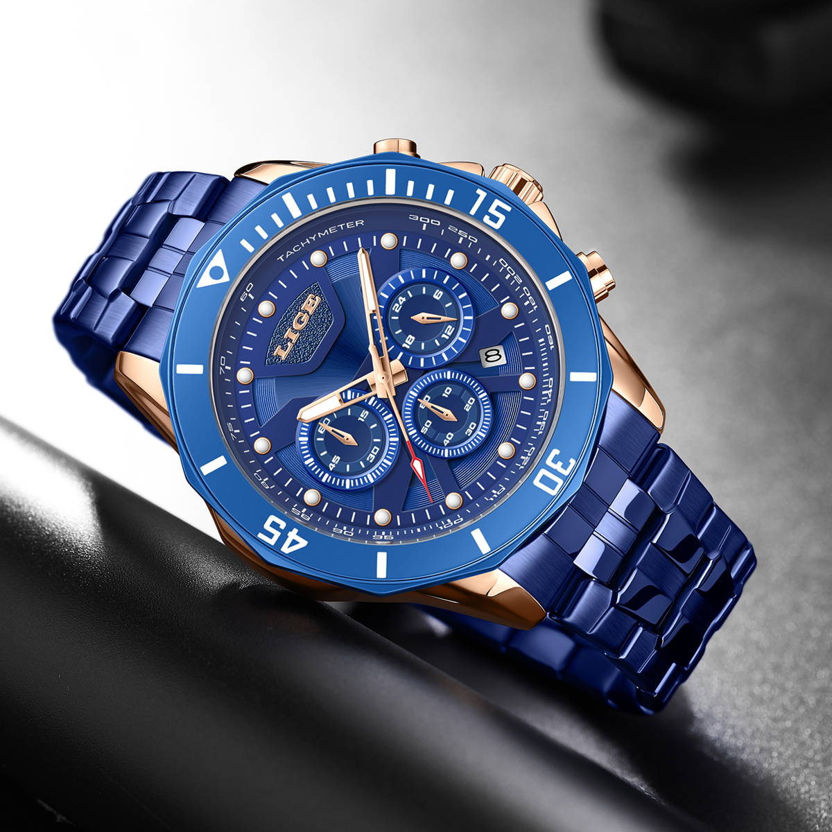 LIGE Youth fashion Quartz Watch Men's waterproof watch Polygon case Holiday Gift Luxury brand watch Multi-function chronograph watch