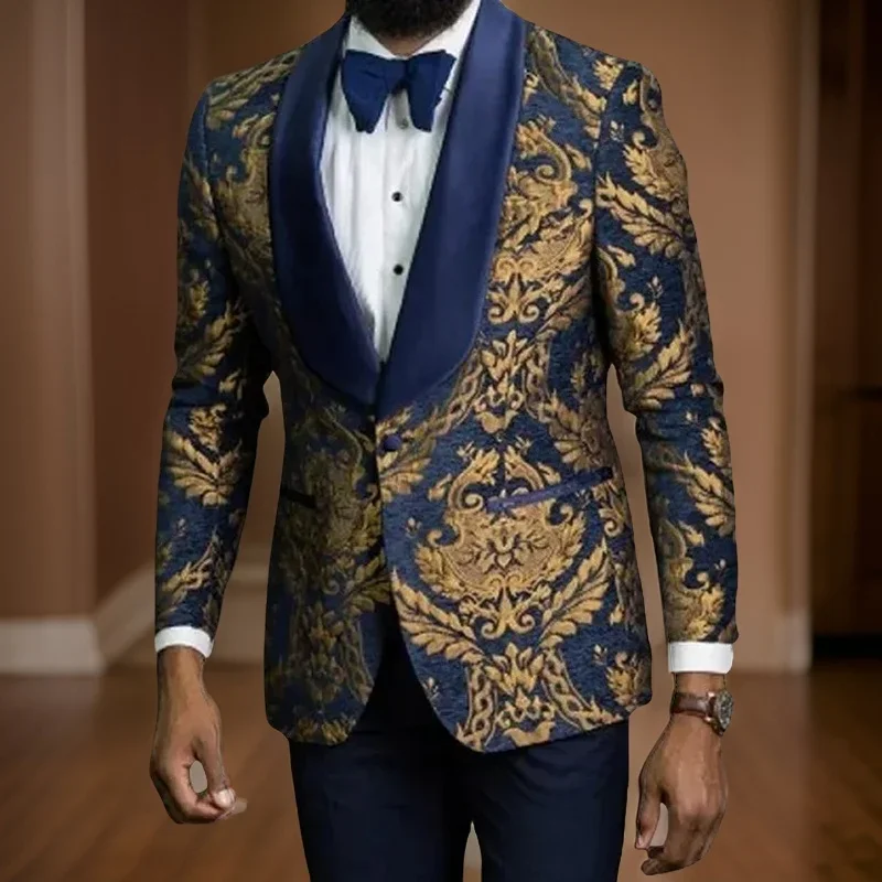 Floral Men Suit Jacket 2024 Slim Fit Wedding Tuxedo Blazer 1 Pc Shawl Lapel Prom African Fashion Wedding Tuxedo Suit Jacket