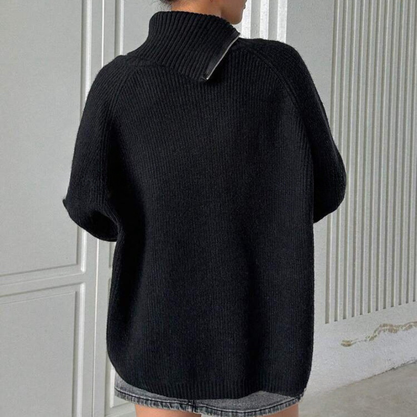 2024 Autumn/Winter Women's New Loose Medium Long Style Lazy Wind Side Zipper Collar Knitted Sweater Women dongdumaoyi