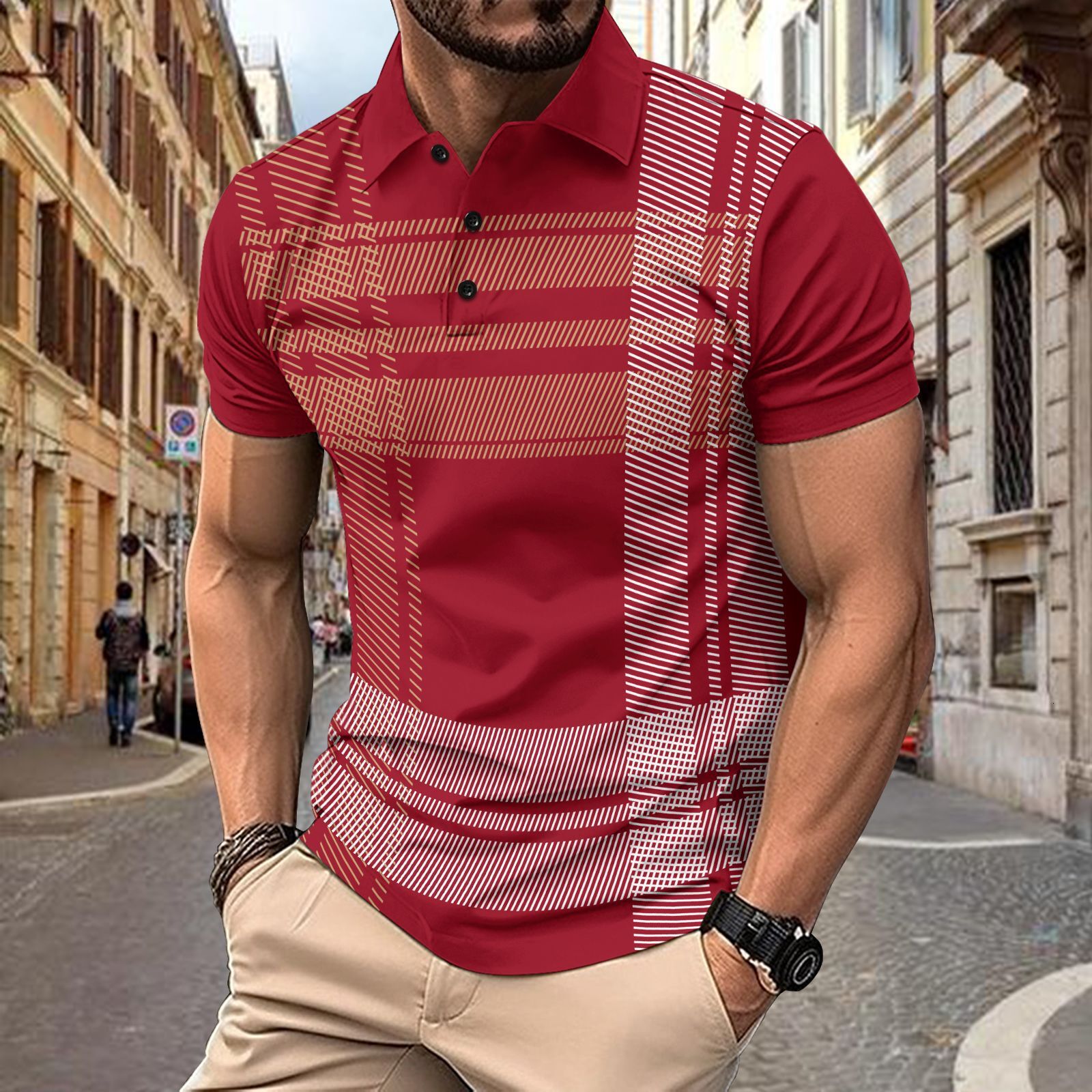 Ins 24ss Summer Sale Polo Shirt Printed Stripe Mens Sports Polo Shirt