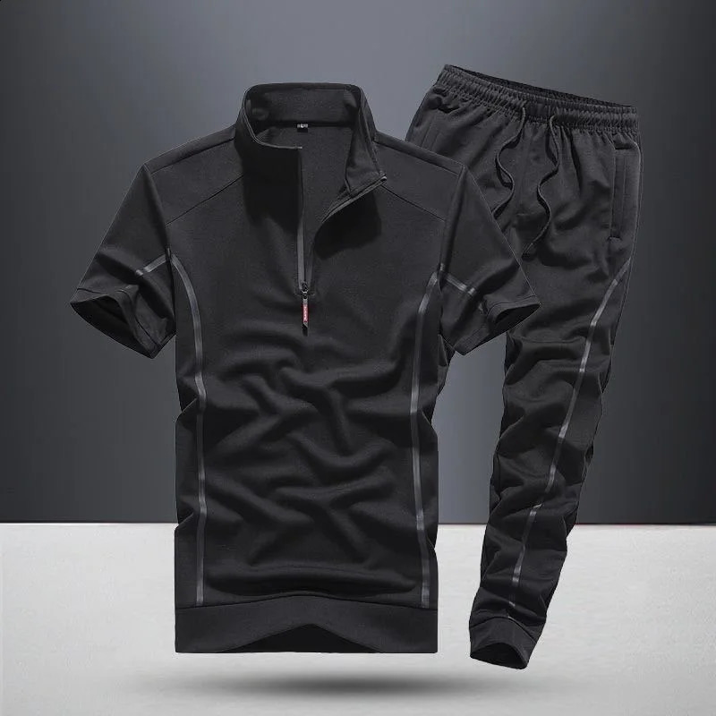 Summer Sports Breathable Plus Size Short Sleeve T-shirt Set Mens Casual Relaxed Comfortable High Quality Two-Piece Set 240810