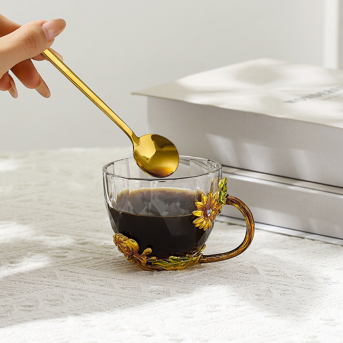 Round enamel color water cup high temperature resistant crystal glass light luxury transparent teacup