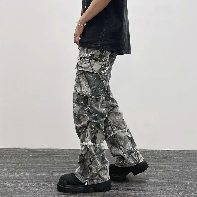Overalls Camouflage Y2K Fashion Baggy Flare Jeans Cargo Pants Men Clothing Straight Women Wide Leg Long Trousers Pantalones 240809
