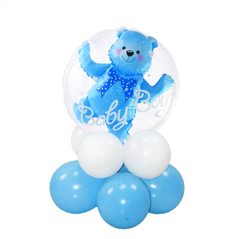 4D Transparent Baby Shower Boy Girl Bear Bubble Ball Kids 1st Birthday Party Blue Pink Helium Balloon Gender Reveal Decoration 240809