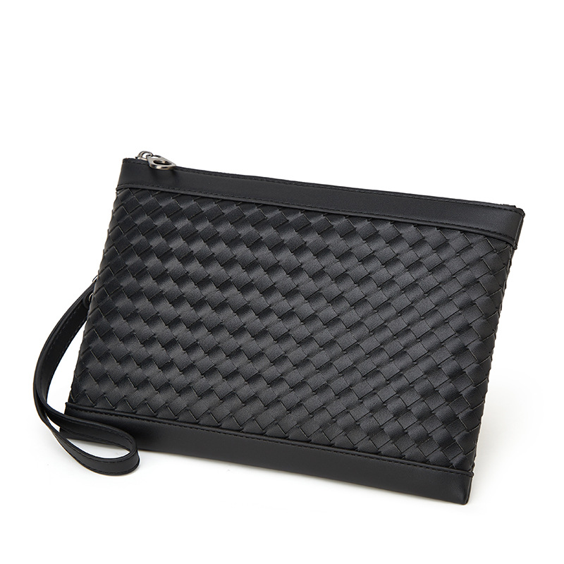 New handwoven men's clutch bag multi-slot simple soft leather clutch bag Business commuting mobile coin wallet