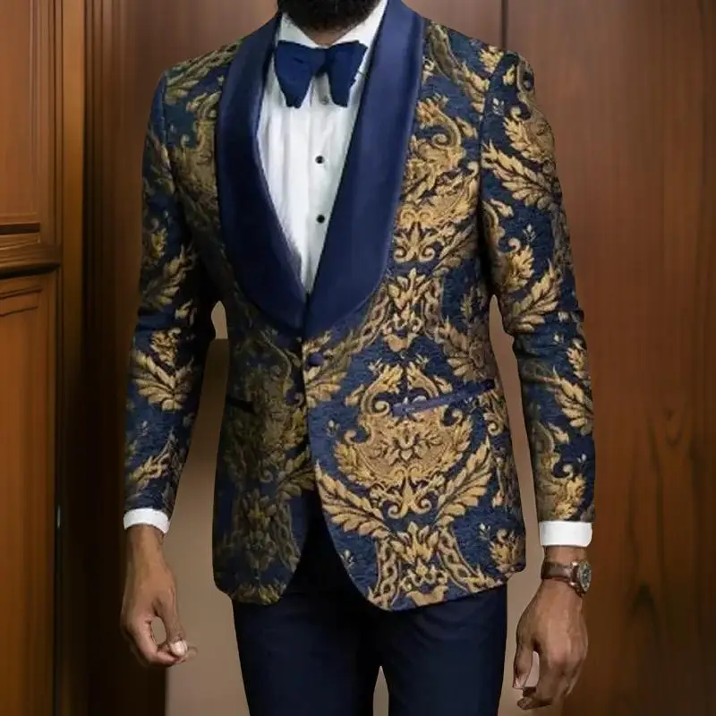 Floral Men Suit Jacket 2024 Slim Fit Wedding Tuxedo Blazer 1 Pc Shawl Lapel Prom African Fashion Wedding Tuxedo Suit Jacket