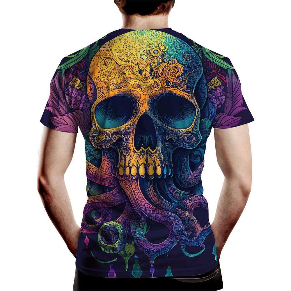 Mens T shirt Skull Octopus King Creature Tie Dyed Shirt Retro Sea Monster Halloween T-Shirt shirts tshirt graphic tee Casual tops summer clothes Short