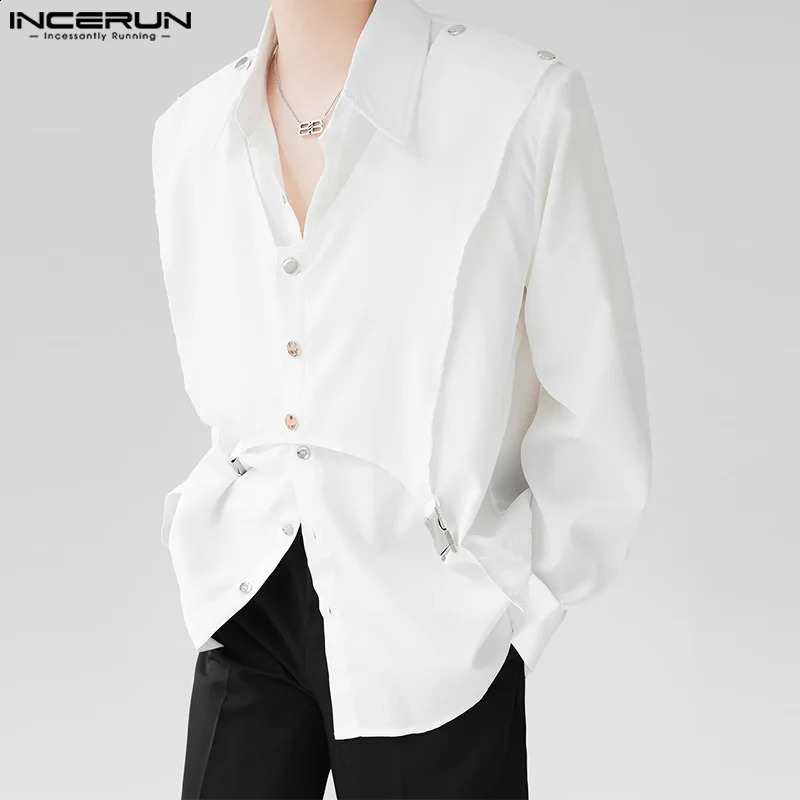 Mens Irregular Shirt Solid Lapel Long Sleeve Button Streetwear Casual Men Clothing Korean Loose Fashion Shirts INCERUN S-5XL 240810