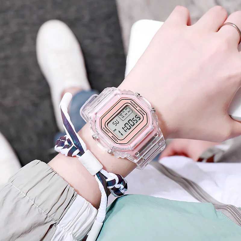 Fashion Transparent LED Digital Watch for Kids Men Women Square Small Dial Luminous Sports Electronic Wristwatch Montre Enfant Y240809