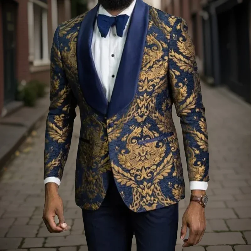 Floral Men Suit Jacket 2024 Slim Fit Wedding Tuxedo Blazer 1 Pc Shawl Lapel Prom African Fashion Wedding Tuxedo Suit Jacket
