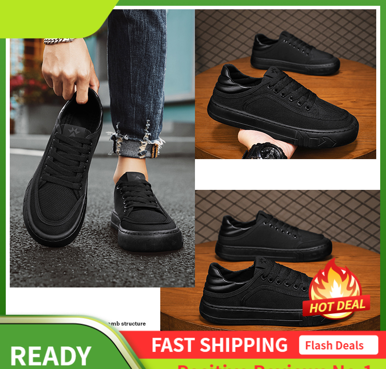 Ddmyoutdoor NN Canvas Pure Black Wear Resistant Thick Sole Versatile Breathable Casual Work Outdoor Shoes