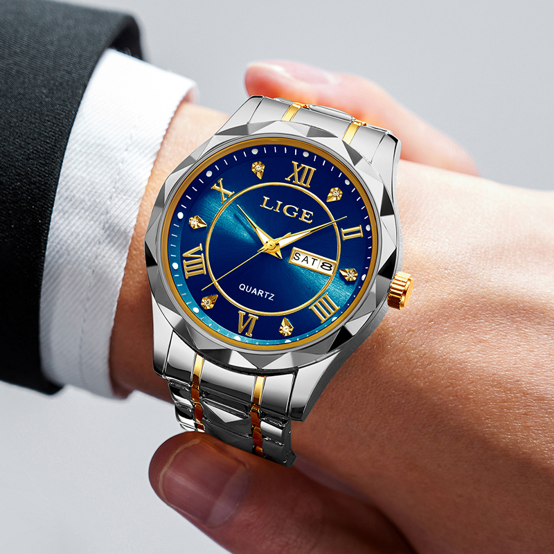LIGE Men's Quartz Watch Men's Classic Traditional Watch Stainless Steel strap Men's Casual Waterproof Watch Youth Fashion Watch Student