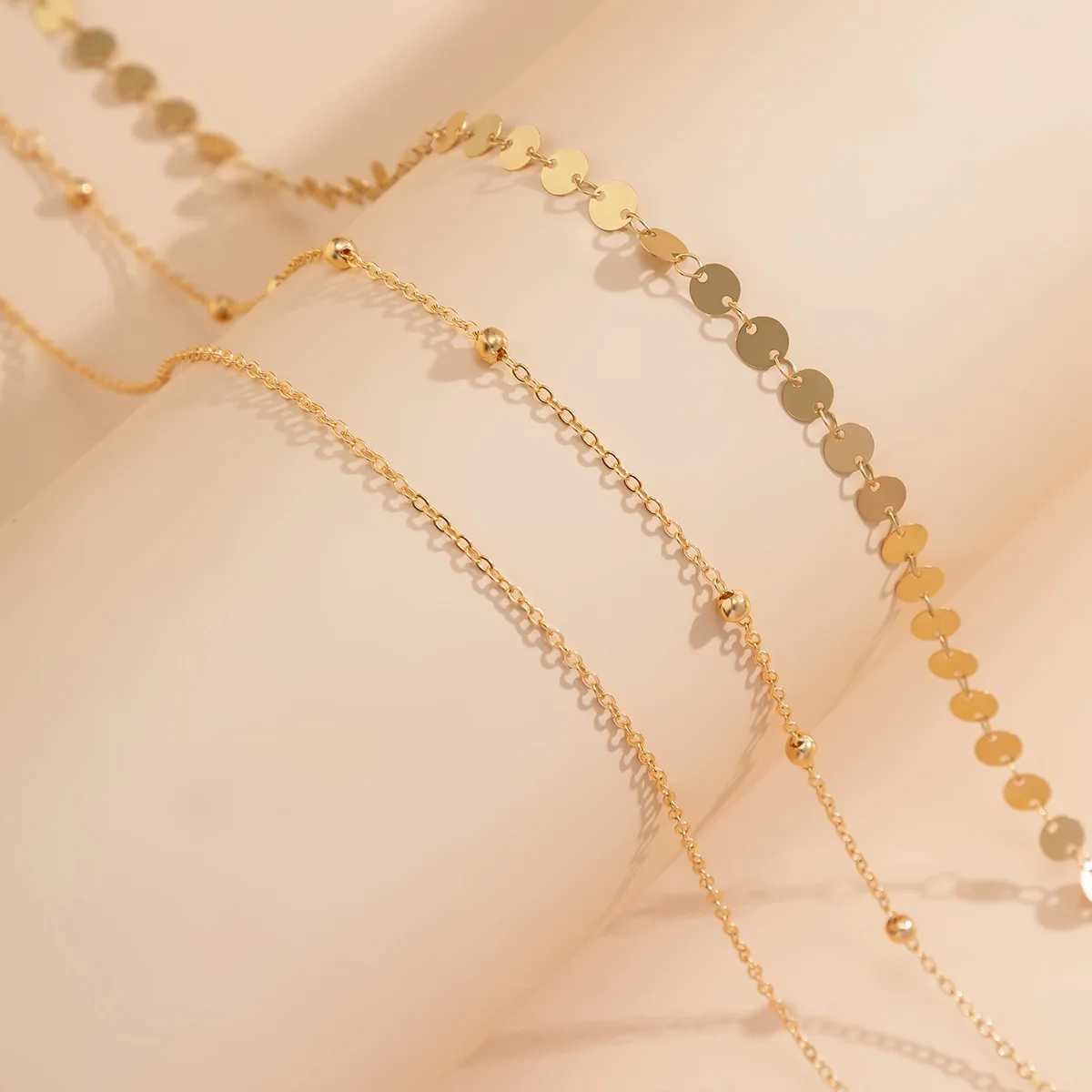 Cross border jewelry from Europe and America simple sequin beads stainless steel handmade waist chain womens body chain W240809