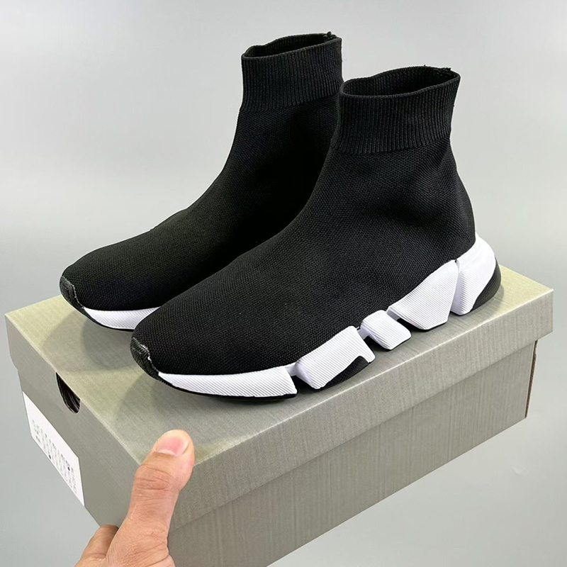 Designer Casual Shoes For Men Women Speed Trainer Sneaker Paris High Knit Socks Sneaker BLack White Blue Red Clear Sole Ankle Boots Outdoor Mens Trainers Size 36-45
