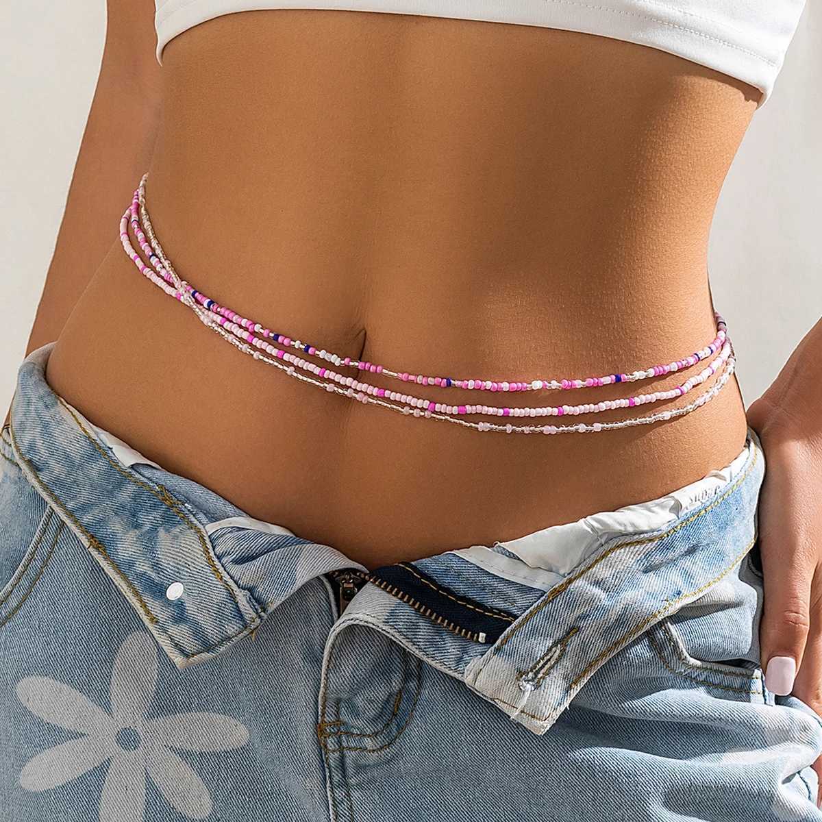 Boho Multi layer Mixed Color Seed Beads Belly Chain Trend Handmade Bead Waist Chain Sexy Summer Bikini Body Jewelry W240809