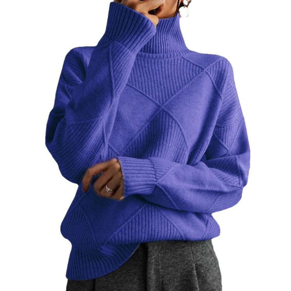 New autumn and winter casual versatile loose high neck warm sweater solid color knitted pullover top for women dongdumaoyi
