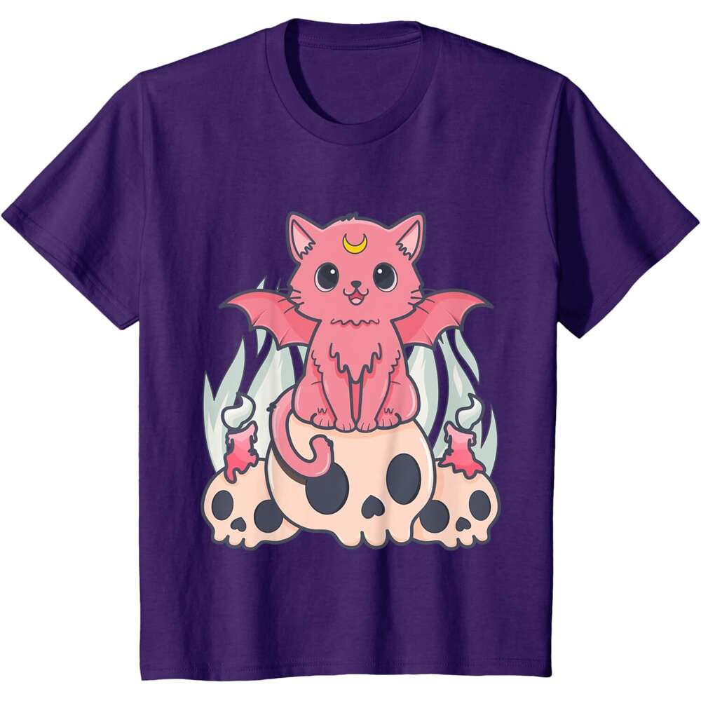 Halloween T shirt for Mens Kawaii Pastel Goth Cute Creepy Demon Cat and Skull Anime Art T-Shirt Shirts Tshirt Graphic Tee Casual Tops Clothes Short sl