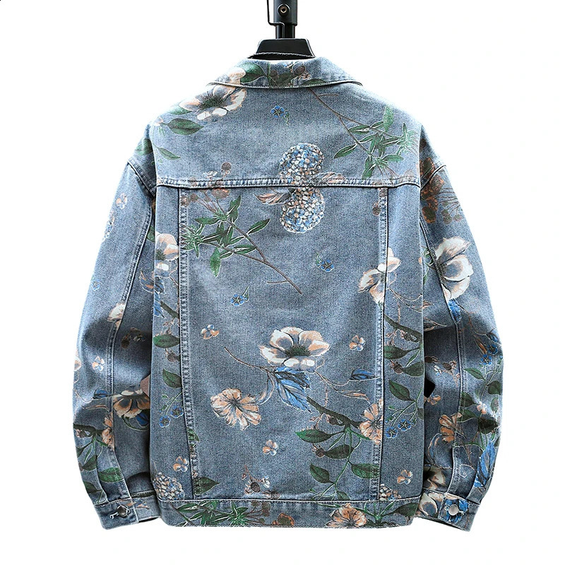 Mens Denim Jacket Loose Lapel Casual Vintage Distressed Coat Male Big Pocket Hip Hop Jeans Jackets Male Streetwear 240816