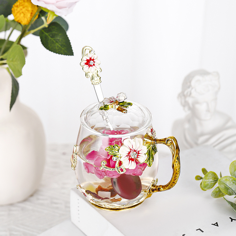 Enamel decorated tea cup household glass round water cup
