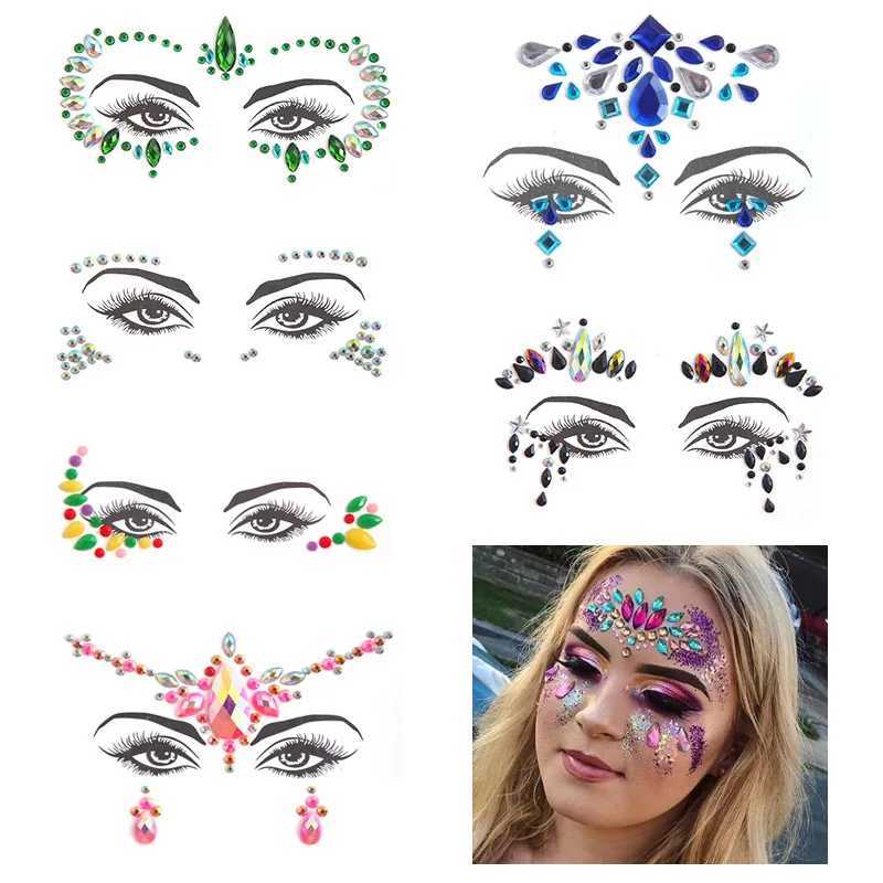 Colorful Makeup Festival Jewels Nail Gems Diamonds Adhesive Glitters for the Rhinestone Face Temporary Tattoos Body Stickers Y240809