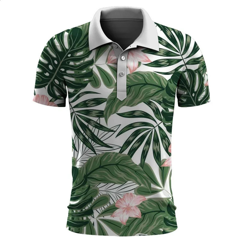Hawaiian Plants Polo Shirt For Men Summer 3D Print Leaves Flower Short Sleeve Golf Polo Shirts Oversized Street Tops T Shirt 240810