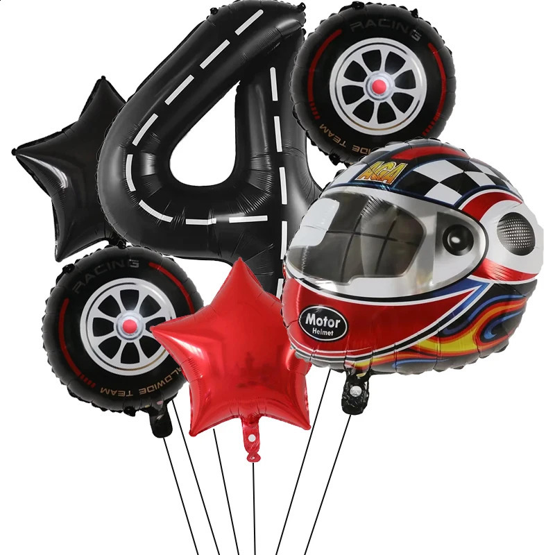 6PCS Motor Helmet Balloon Wheel Tire Racing Balloons Birthday Decor Boys Race car Dirt Bike Motorcross Wheel Party Supplies 240809
