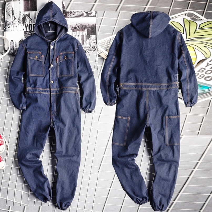 Denim workwear electric welding set worker paint clothing automatic repairman workwear hooded denim shell 175/180/185/190cm 4xl240809
