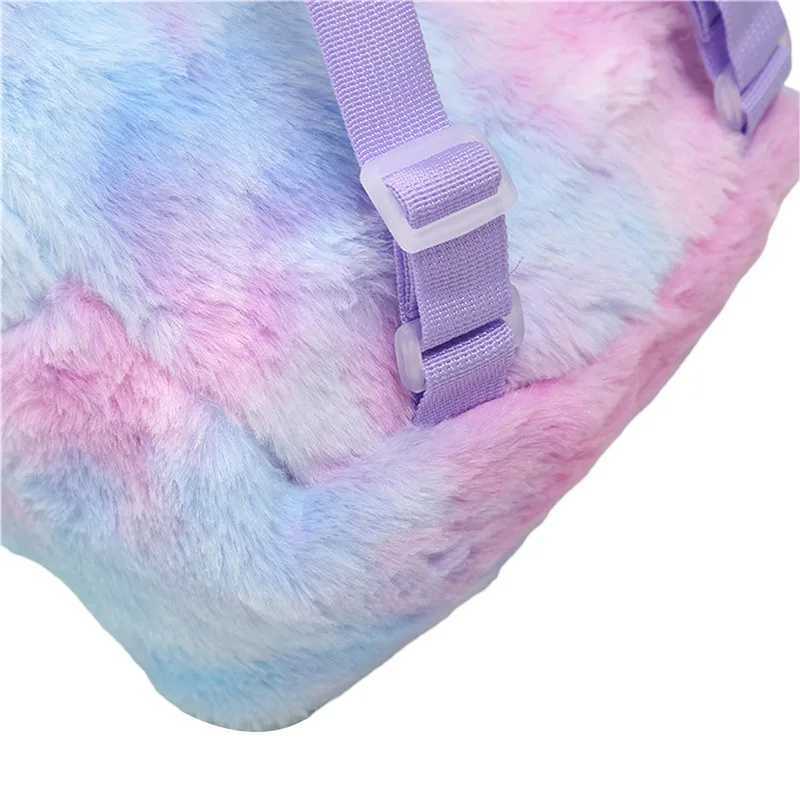Kids Girls Plush Backpack Cute Cartoon Unicorn Animal Pattern School Bag Lightweight Plush Daypack Shoulder Bags For Girls 2023 Y240809