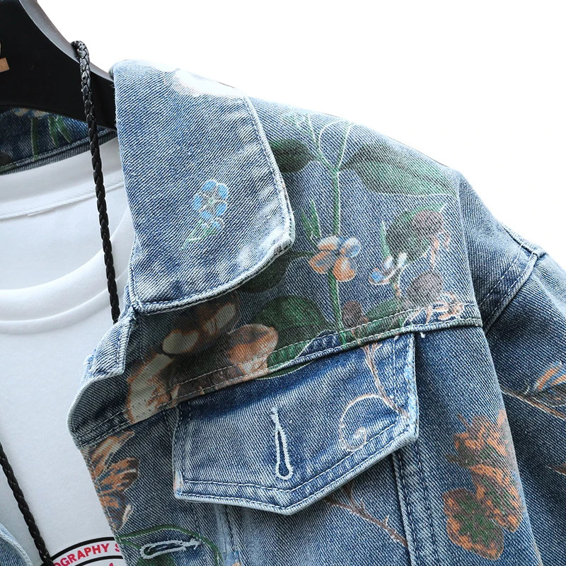 Mens Denim Jacket Loose Lapel Casual Vintage Distressed Coat Male Big Pocket Hip Hop Jeans Jackets Male Streetwear 240816
